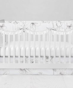 Bumperless Crib Set with Modern Skirt and Scalloped Rail Covers - Soft Floral Sky