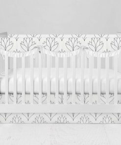 Bumperless Crib Set with Modern Skirt and Scalloped Rail Covers - Criss Cross Bloom
