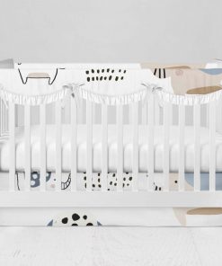 Bumperless Crib Set with Modern Skirt and Scalloped Rail Covers - Elephant March