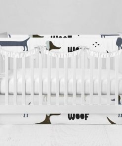 Bumperless Crib Set with Modern Skirt and Scalloped Rail Covers - Doggy Dog