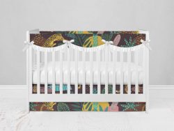 Bumperless Crib Set with Modern Skirt and Scalloped Rail Covers - Tropical Cheetah
