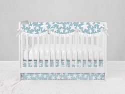 Bumperless Crib Set with Modern Skirt and Scalloped Rail Covers - All Stars