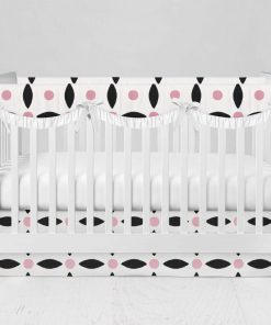 Bumperless Crib Set with Modern Skirt and Scalloped Rail Covers - Diner Dots
