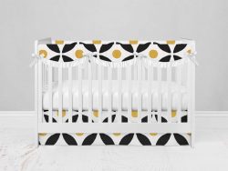 Bumperless Crib Set with Modern Skirt and Scalloped Rail Covers - Diner Dots Orange