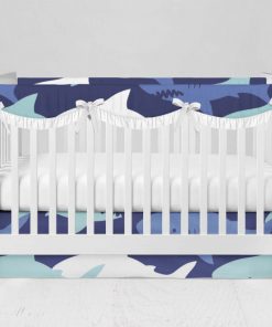 Bumperless Crib Set with Modern Skirt and Scalloped Rail Covers - Shark Sea