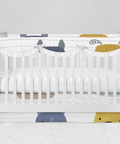 Bumperless Crib Set with Modern Skirt and Scalloped Rail Covers - Dog Sketch