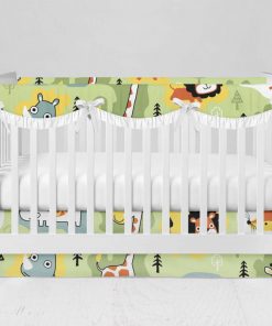 Bumperless Crib Set with Modern Skirt and Scalloped Rail Covers - All Smiles