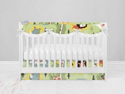 Bumperless Crib Set with Modern Skirt and Scalloped Rail Covers - All Smiles