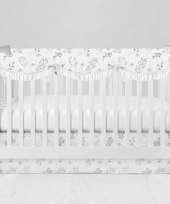 Bumperless Crib Set with Modern Skirt and Scalloped Rail Covers - Black White Floral