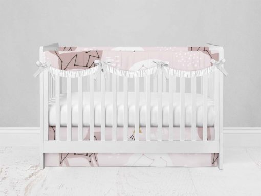 Bumperless Crib Set with Modern Skirt and Scalloped Rail Covers - Animals in Stars