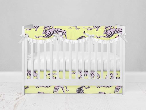 Bumperless Crib Set with Modern Skirt and Scalloped Rail Covers - Blue & Orange Tigers