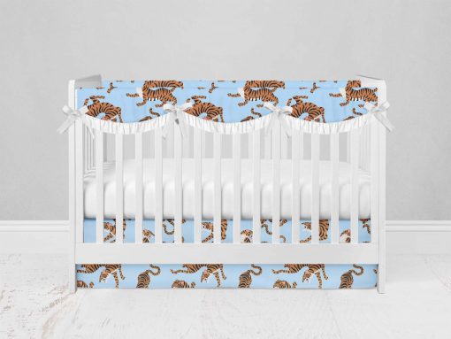 Bumperless Crib Set with Modern Skirt and Scalloped Rail Covers - Blue & Yellow Tigers