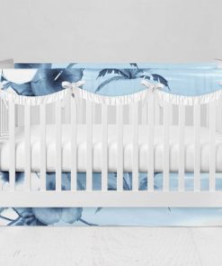 Bumperless Crib Set with Modern Skirt and Scalloped Rail Covers - Island Dreams