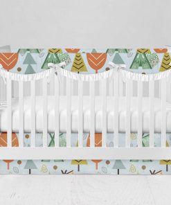 Bumperless Crib Set with Modern Skirt and Scalloped Rail Covers - Camping