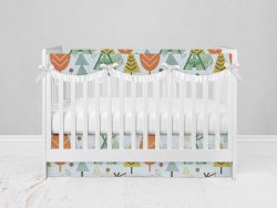Bumperless Crib Set with Modern Skirt and Scalloped Rail Covers - Camping