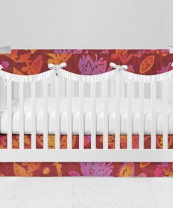 Bumperless Crib Set with Modern Skirt and Scalloped Rail Covers - Bold Flower