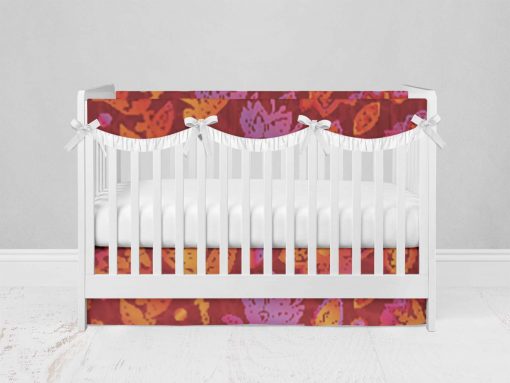 Bumperless Crib Set with Modern Skirt and Scalloped Rail Covers - Bold Flower