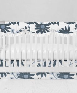 Bumperless Crib Set with Modern Skirt and Scalloped Rail Covers - Evening Daisy