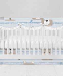 Bumperless Crib Set with Modern Skirt and Scalloped Rail Covers - Square Bear