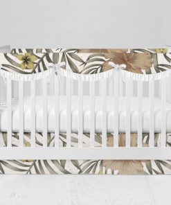 Bumperless Crib Set with Modern Skirt and Scalloped Rail Covers - Tropical Tan