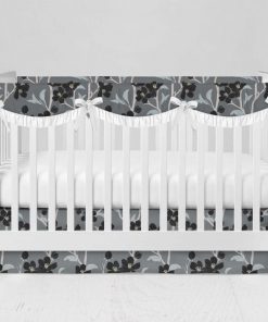 Bumperless Crib Set with Modern Skirt and Scalloped Rail Covers - Baby Black Blooms