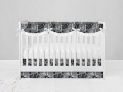 Bumperless Crib Set with Modern Skirt and Scalloped Rail Covers - Baby Black Blooms