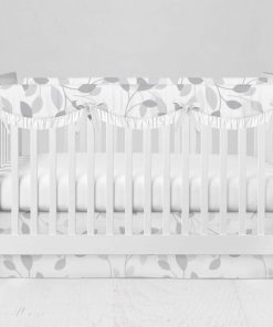 Bumperless Crib Set with Modern Skirt and Scalloped Rail Covers - Soft Leaf