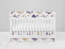 Bumperless Crib Set with Modern Skirt and Scalloped Rail Covers - Whales Will