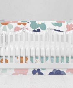 Bumperless Crib Set with Modern Skirt and Scalloped Rail Covers - Wake Up Sunny