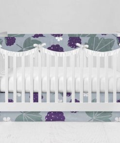 Bumperless Crib Set with Modern Skirt and Scalloped Rail Covers - Black Berry