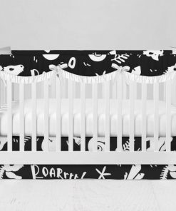 Bumperless Crib Set with Modern Skirt and Scalloped Rail Covers - Dino Roar