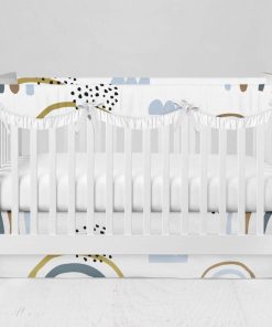 Bumperless Crib Set with Modern Skirt and Scalloped Rail Covers - Big Rainbow