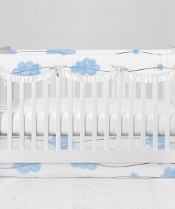 Bumperless Crib Set with Modern Skirt and Scalloped Rail Covers - Cloud Crossing