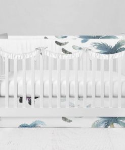 Bumperless Crib Set with Modern Skirt and Scalloped Rail Covers - Surf & Sand