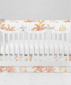 Bumperless Crib Set with Modern Skirt and Scalloped Rail Covers - Sunny Palms