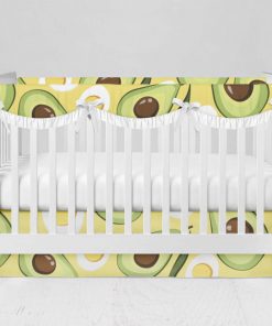 Bumperless Crib Set with Modern Skirt and Scalloped Rail Covers - Avocado