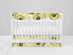 Bumperless Crib Set with Modern Skirt and Scalloped Rail Covers - Avocado