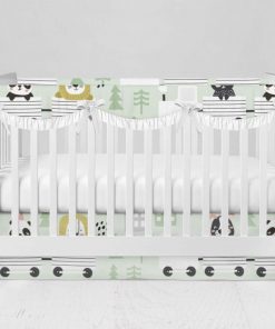 Bumperless Crib Set with Modern Skirt and Scalloped Rail Covers - Animal Train