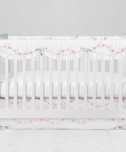 Bumperless Crib Set with Modern Skirt and Scalloped Rail Covers - Big Pink Vines