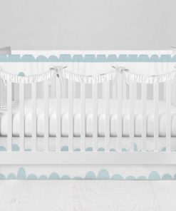 Bumperless Crib Set with Modern Skirt and Scalloped Rail Covers - Clearly Clouds