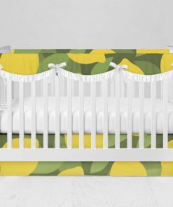 Bumperless Crib Set with Modern Skirt and Scalloped Rail Covers - All Lemon