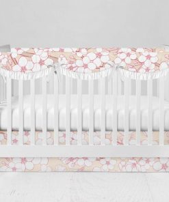 Bumperless Crib Set with Modern Skirt and Scalloped Rail Covers - Peachy Bloom