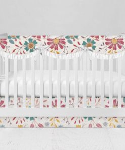 Bumperless Crib Set with Modern Skirt and Scalloped Rail Covers - Wild Flower