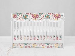 Bumperless Crib Set with Modern Skirt and Scalloped Rail Covers - Wild Flower