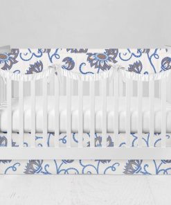 Bumperless Crib Set with Modern Skirt and Scalloped Rail Covers - Beautiful Blues