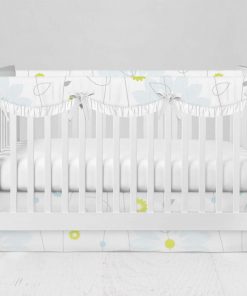 Bumperless Crib Set with Modern Skirt and Scalloped Rail Covers - Daisy Blue