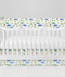 Bumperless Crib Set with Modern Skirt and Scalloped Rail Covers - Dino Days