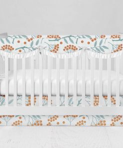 Bumperless Crib Set with Modern Skirt and Scalloped Rail Covers - Berry Bush
