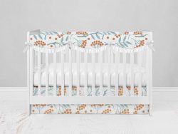 Bumperless Crib Set with Modern Skirt and Scalloped Rail Covers - Berry Bush