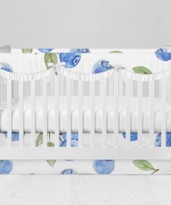 Bumperless Crib Set with Modern Skirt and Scalloped Rail Covers - Berry Blue